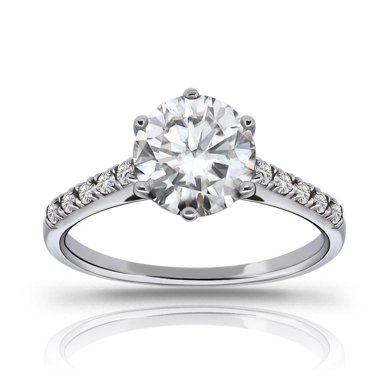 Hoops & Loops 925 Sterling Silver Round-Cut 3.00 Carat Cubic Zirconia 6-Prong-Set Solitaire Engagement Bridal Wedding Band Ring, Size 7 - Image 1